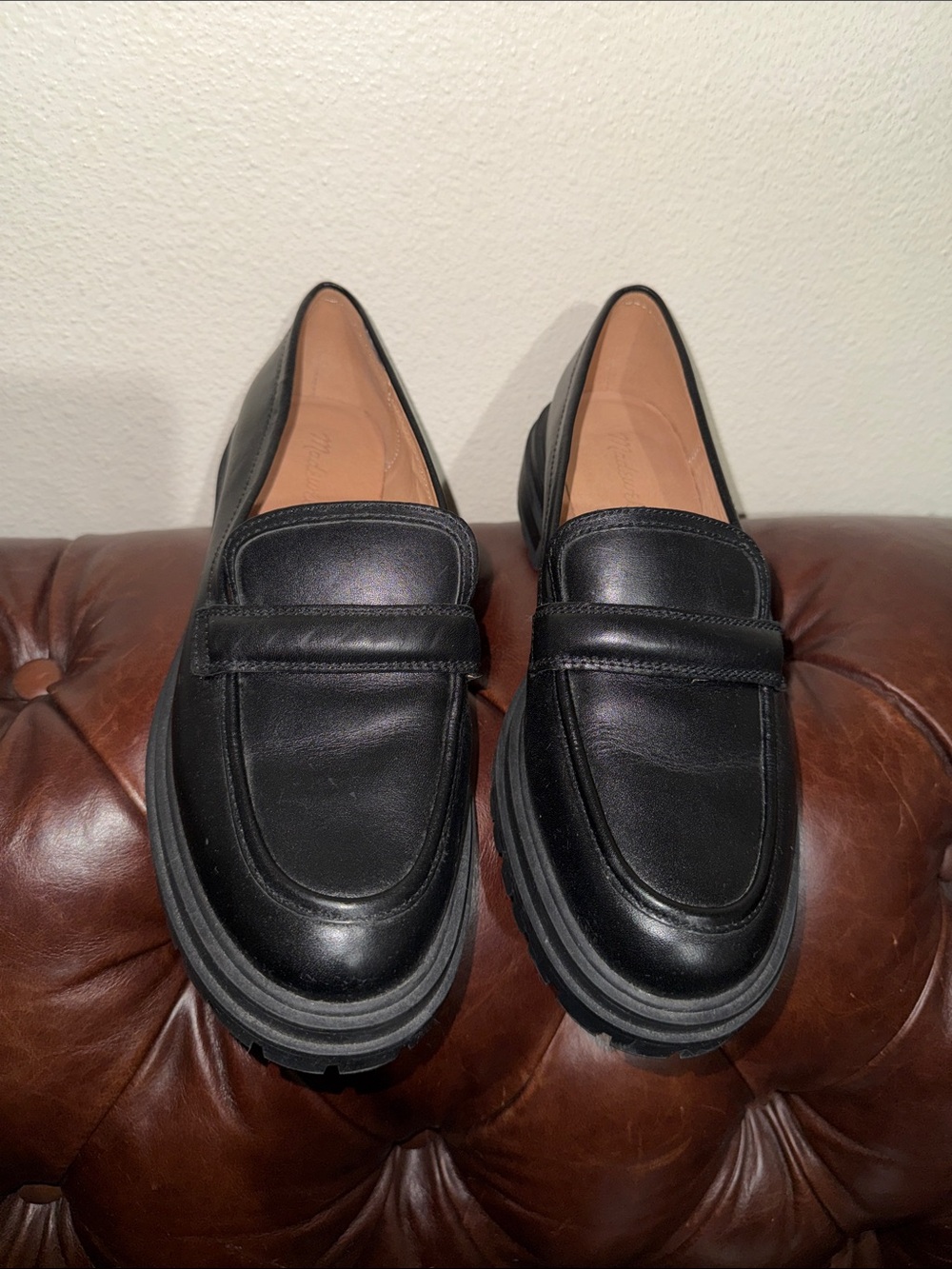 Madewell Black Leather Lug-Sole Penny Loafers